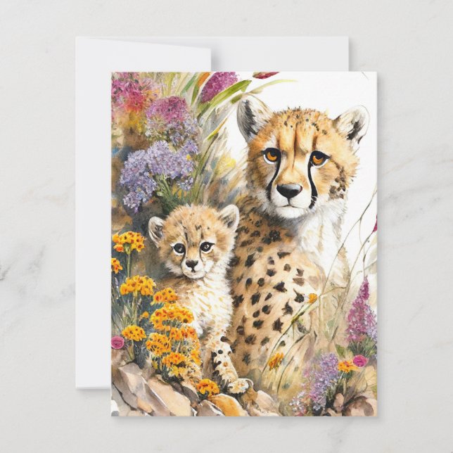 Cheetah Baby and Mom Flat Card (Devant)