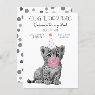 Cheetah bébé noir et blanc Invitation d'anniversai