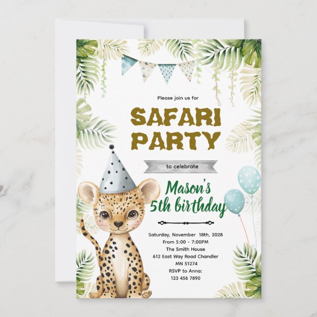 Cheetah Birthday Party Invitation (Devant)
