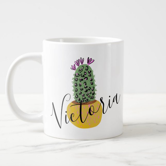 Cheetah Cactus Illustration Nom Giant Coffee Mug (Gauche)