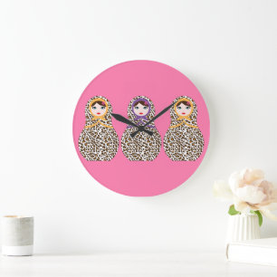 Cheetah Imprimer Matryoshka Horloge murale