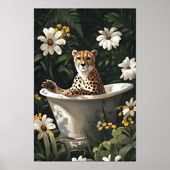 Cheetah In Bathtub Poster, Funny Animal Poster (Devant)