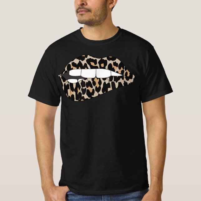 Cheetah Leopard Poster de animal Lip Bite T-shirt (Devant)