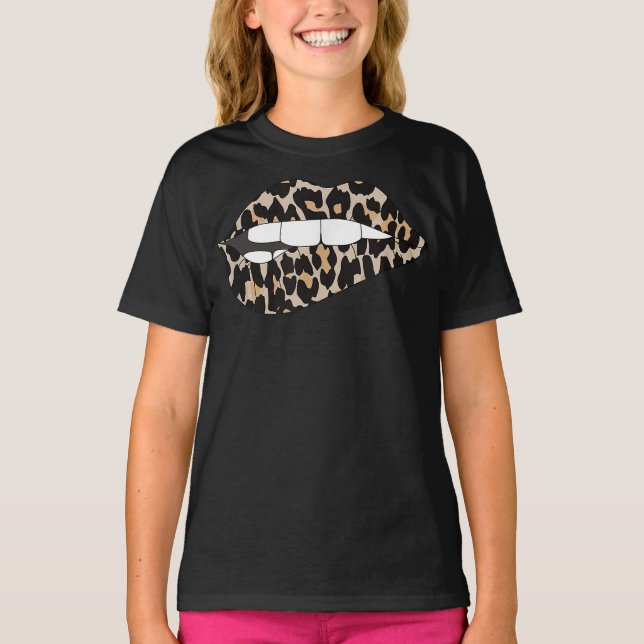 Cheetah Leopard Poster de animal Lip Bite T-shirt (Devant)