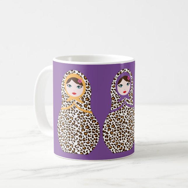 Cheetah Print Matryoshka Café Mug (Devant gauche)