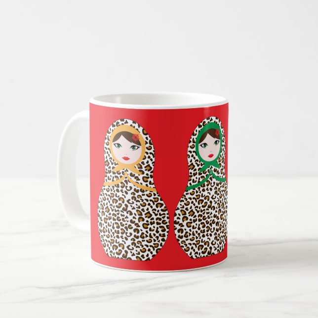 Cheetah Print Matryoshka Café Mug (Devant gauche)