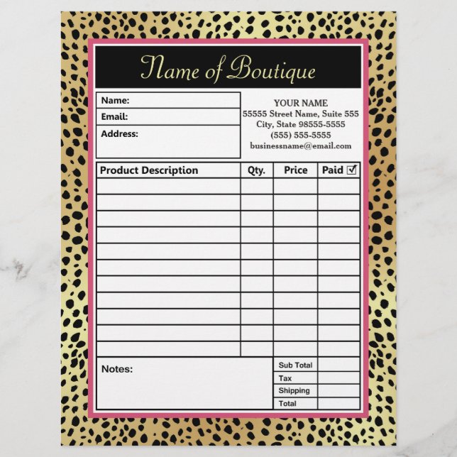 Cheetah rose et or Imprimer Boutique Commander For (Devant)