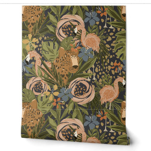 Cheetah Tropical et papier peint floral Flamant ro