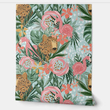 Cheetah Tropical et papier peint floral Flamant ro