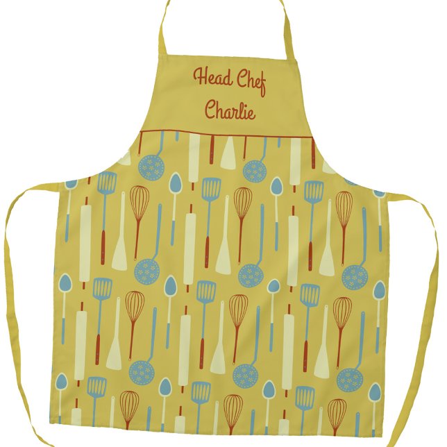 Chef chef tablier personnalisé (Head Chef personalized vintage kitchen apron with editable text)