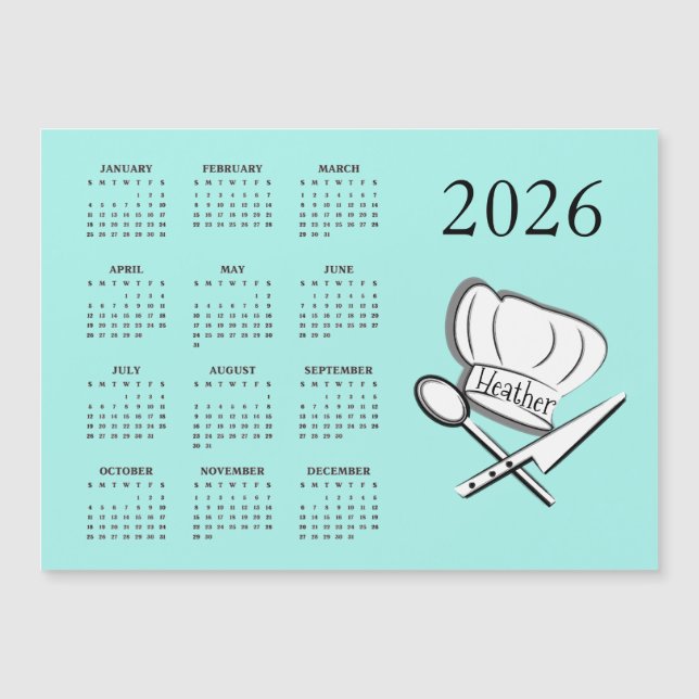Chef Design 2026 Calendar Magnetic Card (Devant)