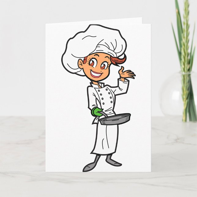 Chef Féminine Avec Une Carte De Voeux À La Poêle (Créateur téléchargé)