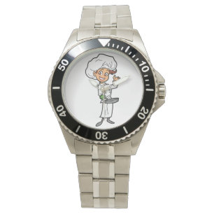 Chef Femme Avec Une Montre À Poêle