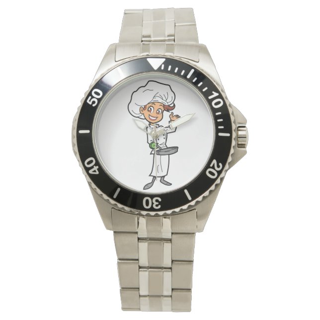 Chef Femme Avec Une Montre À Poêle (devant)