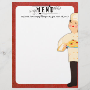 Chef femme pâtes italiennes spaghetti menu en-tête