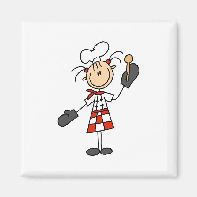 Chef fille à cuillère en bois Magnets (Devant)