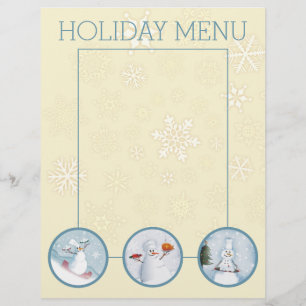 Chefs Snowman Menu des vacances de Noël en tête