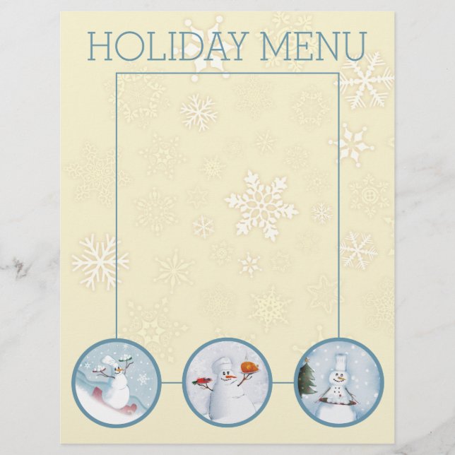Chefs Snowman Menu des vacances de Noël en tête (Devant)