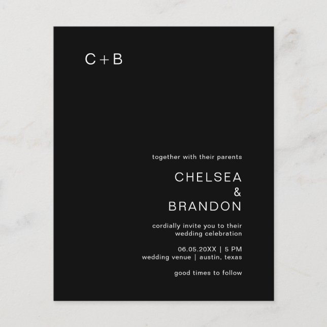 Chelsea Black Faire-part de mariage moderne (Devant)