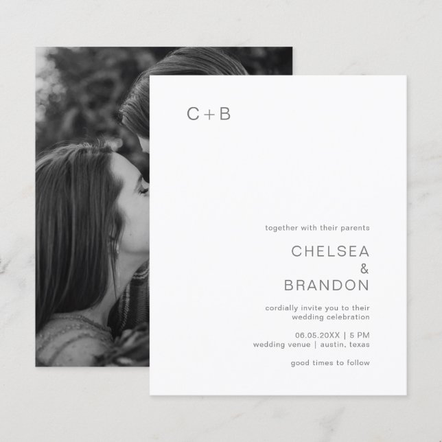 Chelsea Grey Faire-part de mariage moderne (Devant / Derrière)