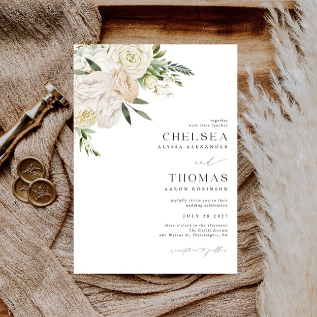 CHELSEA Watercolor White Blooms Wedding Invitation (Créateur téléchargé)