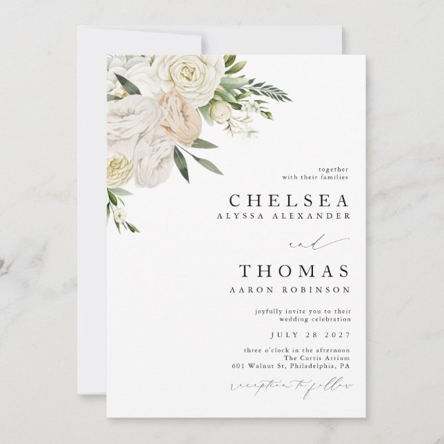 CHELSEA Watercolor White Blooms Wedding Invitation (Devant)