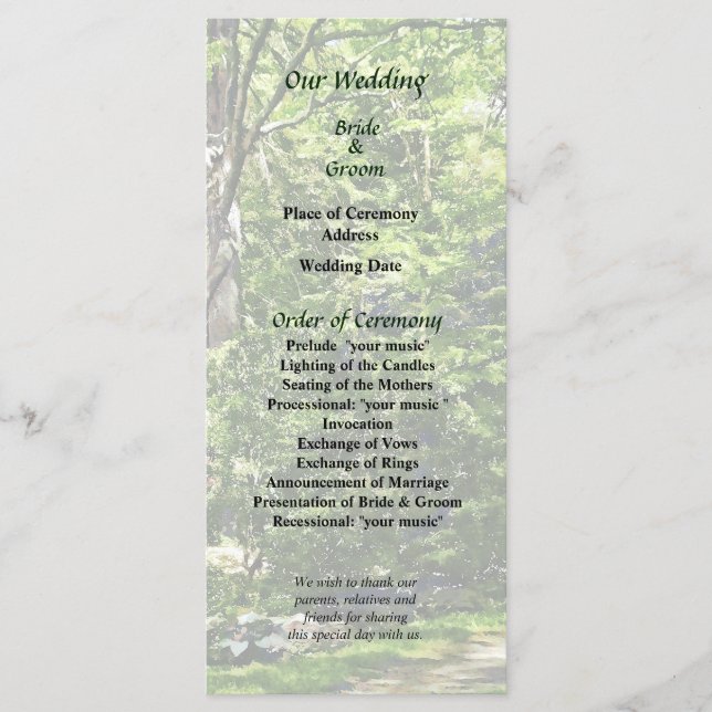 Chemin dans le programme de mariage dans le parc (Devant)