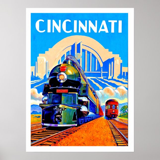 Chemin de fer Cincinnati, trains, affiche de voyag (Devant)