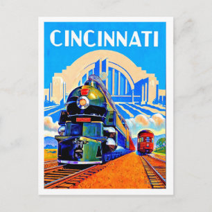 Chemin de fer Cincinnati, trains, carte postale vo