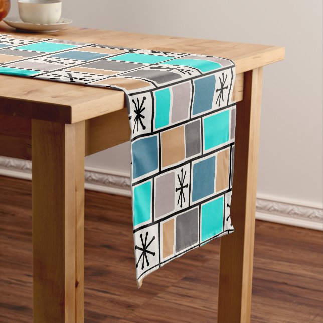 Chemin De Table Court 1950 L'Âge Atomique Rectangle Starbursts (In Situ)