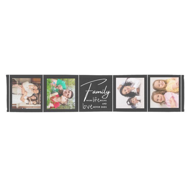 Chemin De Table Court 4 Photo Collage Famille Amour Citation Noir (Horizontal)