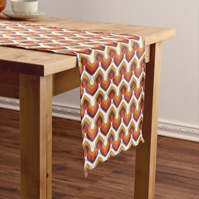 Chemin De Table Court 70s Bold Retro Modern Motif in Orange & Brown (In Situ)