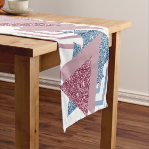 Chemin De Table Court 80s Abstrait lunaire Dusty Mauve rose et bleu