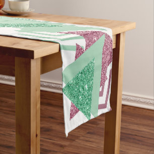 Chemin De Table Court 80s Abstraits frais Motif de formes rose et vert
