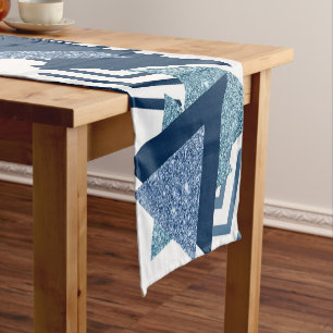 Chemin De Table Court 80s Luxe Abstrait Turquoise et bleu marine