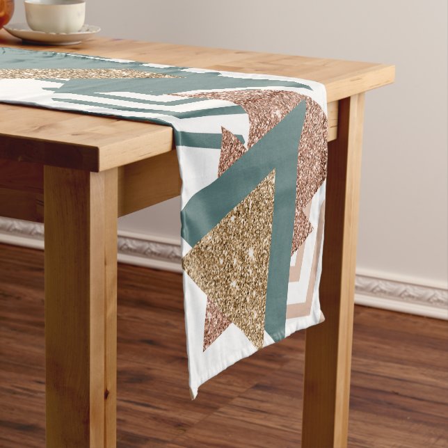 Chemin De Table Court 80s rétro Abstrait | les années 70 Palette Vert et (In Situ)