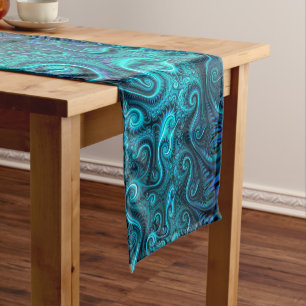 Chemin De Table Court Abstrait bleu coloré et Motif spiral Turquoise