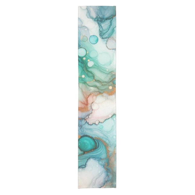 Chemin De Table Court Abstrait en rose, sarcelle, bleu et or (Devant)