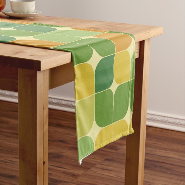 Chemin De Table Court Abstrait milieu du siècle vert orange jaune (In Situ)