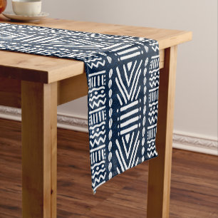 Chemin De Table Court Africain Bleu Denim Bogolan Coureur de table