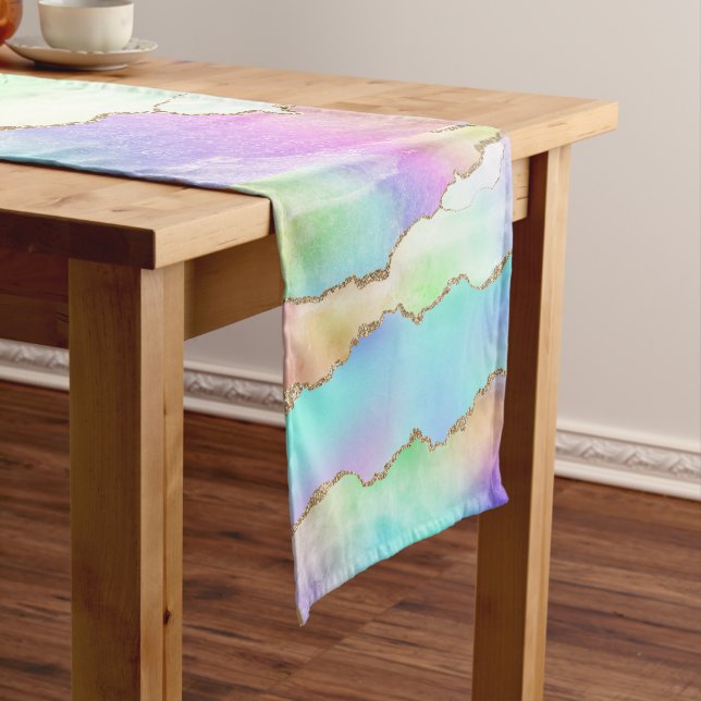 Chemin De Table Court Agate Holo | Faux Iridescente Pastel Ombre Marble (In Situ)