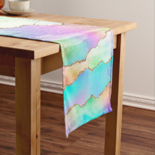 Chemin De Table Court Agate holographique   Iridescente Pastel Ombre Mar