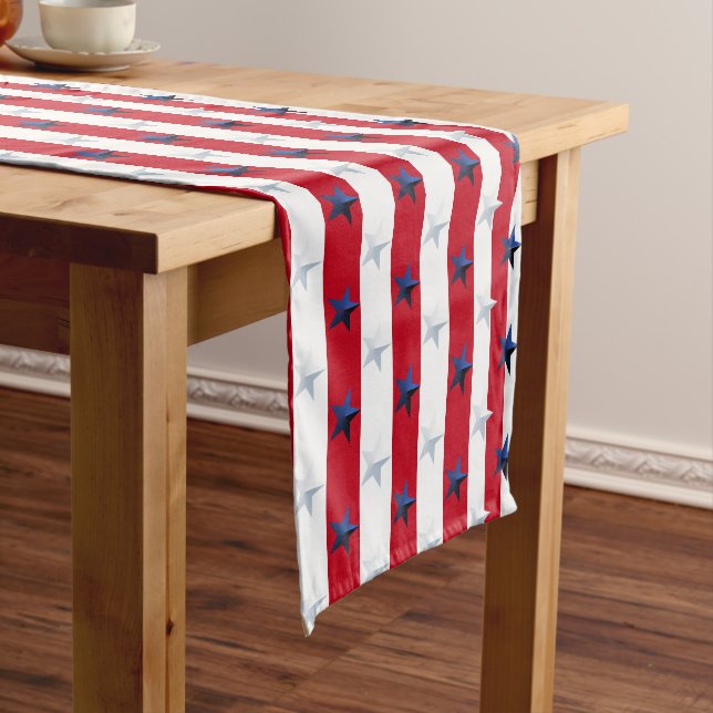 Chemin De Table Court Americana Red White Blue Stars And Stripes (In Situ)