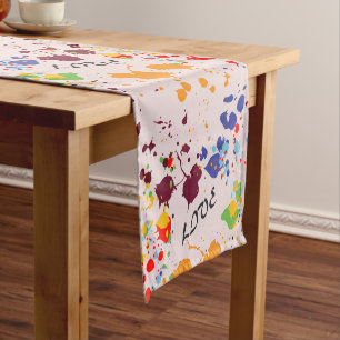 Chemin De Table Court Amour Moderne Tache de Peinture Printemps Coloré