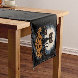 Chemin De Table Court Amoureux des chats noirs Halloween Nuit étoilée Va