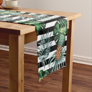 Chemin De Table Court Ananas tropical d'aquarelle avec les rayures