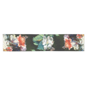 CHEMIN DE TABLE COURT ANÉMONES ROUGES ROSE FLEURS BLANCHES, BOUTTERFLY E