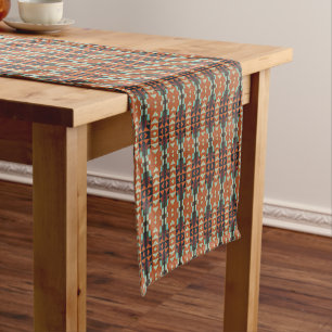 Chemin De Table Court Aqua Sarcelle Vert Orange Taupe Beige Art Tribal