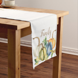 Chemin De Table Court Aquarelle Automne Bleu Orange Citrouille