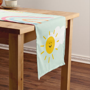 Chemin De Table Court Aquarelle Boho arc-en-ciel et soleil
